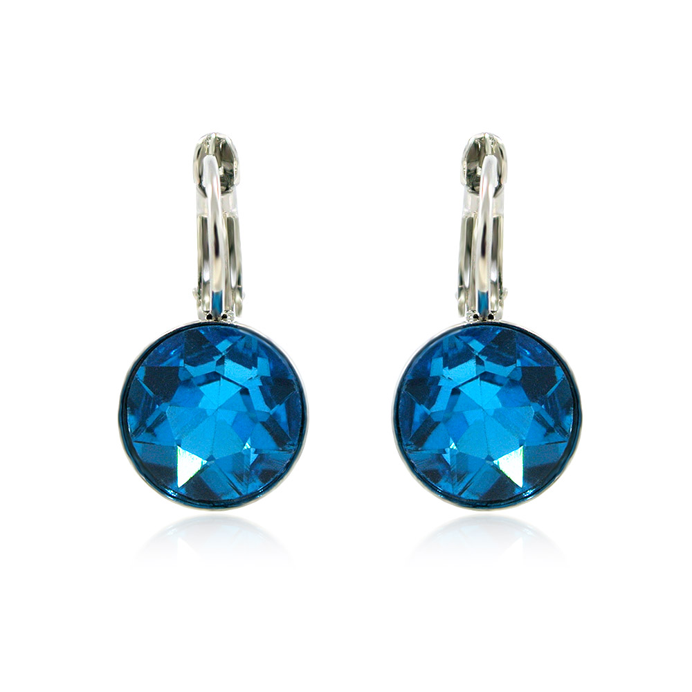 10mm Round Rhodium Solitaire Blue Earrings